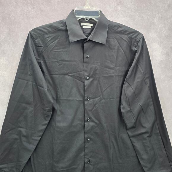 Van Heusen Black Fitted Button Down Long Sleeve Mens Preppy Work Shirt Large - Picture 3 of 7